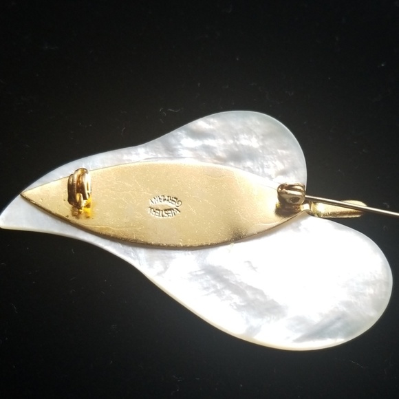 Leaf pin brooch mother of pearl with gold tone - Picture 3 of 4